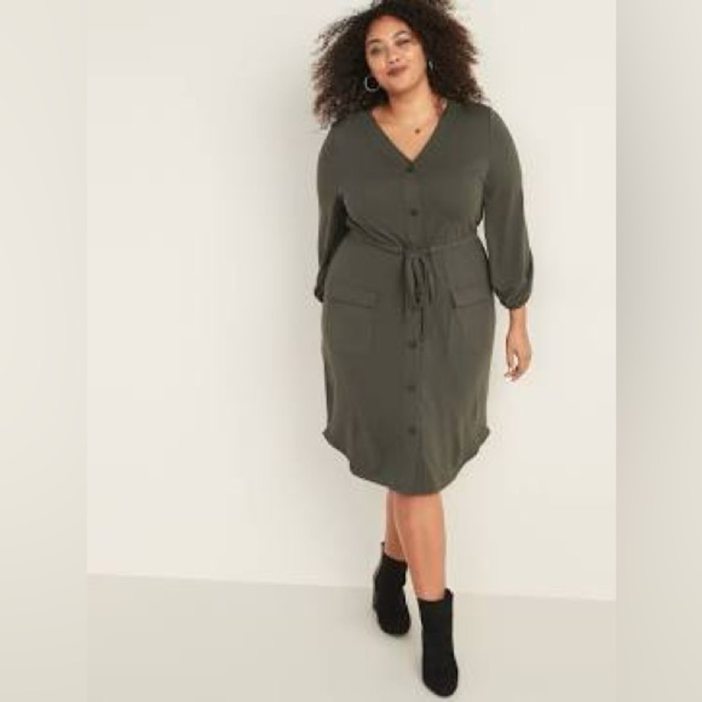 Old Navy Waist-Defined Utility Dress Women’s XL Green Midi Casual Plus Size